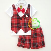 [7kg-26kg] Bộ Vest Ghi-lê cho bé trai vải kaki phối thun hàng VN màu đỏ