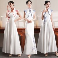 7S·V Đầm dạ hội cao cấp sang trọng, đầm qipao sứ trắng xanh 2025 phiên bản cải tiến mới cho lễ trao giải mùa thu đông
