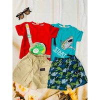 8-16kg Bộ rằn ri bé trai - Bộ quần đùi túi hộp + áo thun cộc tay hình cá mập cho bé trai