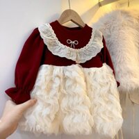 (8-18kg) Váy Đầm Len Lông Thỏ Cho Bé Gái Mặc Tết - Noel Tùng Váy Sóng Bồng Bềnh Công Chúa Mùa Thu Đông BABY235