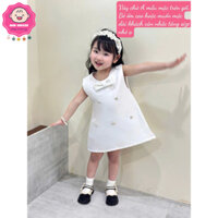(8-20kg dưới 1m2) Đầm trắng dáng chữ A đính nơ đá sang chảnh cho bé gái diện đi tiệc, đi chơi (Ko kèm cài tóc)