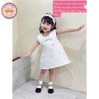 (8-20kg dưới 1m2) Đầm trắng dáng chữ A đính nơ đá sang chảnh cho bé gái diện đi tiệc, đi chơi (Ko kèm cài tóc)