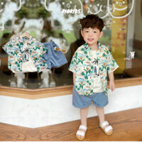 [8-22kg] Bộ quần áo bé trai BERNIE set áo ba lỗ quần đùi sơ mi cây dừa đi biển du lịch BE187