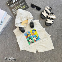 (8-23kg) Set áo và quần ba lỗ cotton có nón cho bé form chuẩn size
