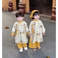 (8-28kg) Bộ Áo Dài Cặp Như Ý-Cát Tường TẾT 2025 -KÈM QUÀ TẶNG Cho Bé Trai Bé Gái Hàng Thiết Kế Chất Lụa Vân Mây -BABY252