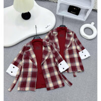 8-28KG: Set váy kèm áo dạ kẻ dáng dài phối tay lông siêu chất cho bé gái - SVADK