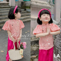 (8-30kg) Set áo bà ba tay bồng kèm cài tóc xinh cho bé gái