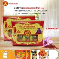 8 Hộp yến sào Thiên Hoàng 20% Nhụy Hoa Nghệ Tây 6 lọ/hộp - Tặng 2 hộp yến 20% tự nhiên + 1 túi gà hầm sâm Hàn Quốc 1kg + 1 dao Hàn Quốc + 10 gói cháo yến Thiên Hoàng