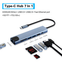 8 in 1 HUB Type C, USB 3.0 PD100W HDMI Tốc Độ Cao Cổng Chia USB Mở Rộng Kết Nối Chuyển Đổi Cho Laptop Táo Laptop PC - Hub Type-C 7 in 1