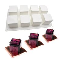 8 khuôn bánh mousse hình khối Rubik, hộp quà vuông ba chiều, khuôn bánh silicone, khuôn thạch