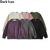 (8 Màu) Dark Icon Da Lộn Trơn Áo Cho Nam Hàn Quốc Cổ Áo Chui Đầu Plus Size