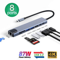 8 Trong 1 USB Loại C Bộ Chia Cho 4K HDMI RJ45 Ethernet 3.0 Đầu Đọc Thẻ TF PD Phân Phối Nguồn Mac-cbook Pro Dock.