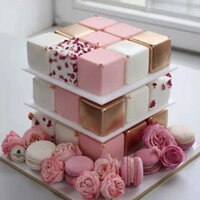 8 và 15 Khuôn bánh Mousse Rubik's Cube, Khối ba chiều, Khuôn silicone sô cô la, Khuôn tráng miệng Mousse Pháp