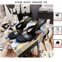 (8017-10) Guốc cao gót quai lụa phối tag đá gót trong cao 7p fullbox cô gái hàng QCCC