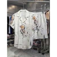 81361 Moschino - Bộ áo sơ mi và quần Short ngắn tay màu trắng lấy cảm hứng từ gấu bông