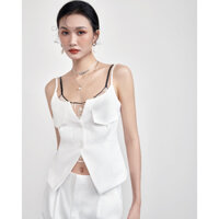 818Plus | Áo croptop 2 dây ren tách lớp chất cotton thoáng mát - Màu trắng