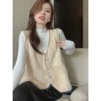 [819 Bộ sưu tập người] Áo khoác dệt kim không tay màu trơn phong cách Chanel Áo khoác nữ mùa xuân thu Áo len ngoài mặc áo len Vest nữ