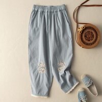 8.212023Vải Lanh Cotton Thêu Quần Nữ Văn Học Retro Rời Ôm Hơn Nhìn Ren Nữ Quần Tian Mỏng Phong Cách