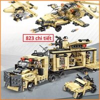 [823 CHI TIẾT] Bộ Lego lắp ráp xếp hình BIỆT ĐỘI SWAT SA MẠC VÀNG gồm XE QUÂN SỰ, MÁY BAY CHIẾN ĐẤU