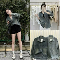 8289 Áo sơ mi bò jeans nữ dáng trơn bazic new mới 2025 hàng Qc l1 - sẵn