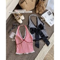 84185 Khâu ren màu đỏ áo Vest