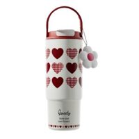 [880ML] Bình Giữ Nhiệt LUCKY Big Car | Inox 316 Tráng Sứ – Đáy Silicone & Charm Hoa