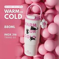 [880ML] Bình Giữ Nhiệt WARM OR COLD Big Car | Inox 316 Tráng Sứ – Đáy Silicone & Charm Hoa