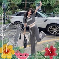 8bu  Set đồ nữ đi chơi đồ bộ nữ bigsize Bộ Gió Thể Thao Áo Sơ Mi + Quần thể thao