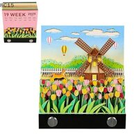 [8c15] Lịch để bàn cối xay gió có đèn LED Lịch 2025 Memo Pad Lịch để bàn sáng tạo Ghi chú DIY Notepad Lịch nghệ thuật 3D Khắc giấy Quà tặng Điêu khắc Nhà quà tặng cho trường học Hom