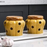 [8c15] Lọ bảo quản tỏi bằng gốm trắng có nắp Bình bảo quản rỗng tinh tế Bình gừng Tỏi Hộp đựng nến Chụp đèn Hộp kẹo gia dụng [8C]