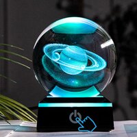 8cm  Engraved Solar System Crystal Ball with a Touch Switch LED Light Base Cosmic Model 3D Miniature Planets Model Sphere Glass Globe Ornament - D