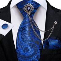 8Cm Lụa Quan Hệ Cho Nam Màu Xanh Hoàng Gia Họa Tiết Paisley Hoa Kiểm Tra Với Thổ Cẩm Dây Chuyền Mới Lạ Họa Tiết Cổ Bộ Tiệc Cưới vũ Hội Chú Rể Phụ Kiện