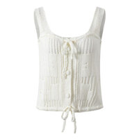 8RLQ Self-Portrait Unique Design White Knitted Camisole for Women Summer Short Base Layer Top with Drawstring Slim Fit