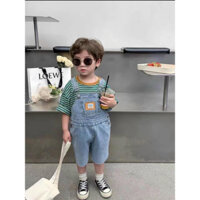 (9-20kg) Set bé trai, Set yếm quần jean kèm áo thun cotton sọc ngang đáng yêu cho bé trai SB138