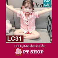 (9-21kg) ✅ Pizama PHI LỤA QUẢNG CHÂU Thỏ trắng hồng LC31 trẻ em, đồ ngủ cộc bé trai, bé gái