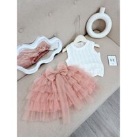 (9-25kg) set áo sat nách lưới kết hợp chân váy xòe nhiều tầng cho bé xinh yêu