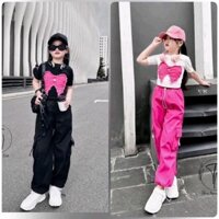 9-28kg_Sét Bộ Áo croptop Nơ, Quần boom túi hộp cho bé gái