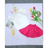 (9-30kg) Set áo sơ mi tay cánh tiên + cà vạt lụa mềm + chân váy xếp ly chất vải tuyết mưa mềm mịn