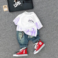 9-30kg set bộ áo thun quần jean rách siêu ngầu cho bé trai