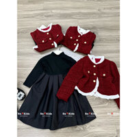 (9-30kg) set váy kèm áo khoác đính khuy vàng chất dạ mềm 2 lớp, cv thô nến mềm xịn sò