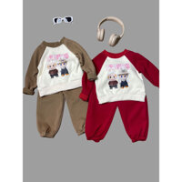 (9-30kg) sỉ set bộ áo nỉ labubu, bộ quần jean rách siêu ngầu cho bé trai
