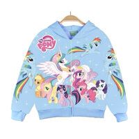 [9-40kg] [SALE] Áo khoác thun có nón in hình ngựa Pony màu xanh cho bé gái