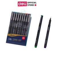9 cây Bút đi nét- Ngòi bọc kim loại 0.5mm - Màu gốc nước - 9 màu -  Deli S572