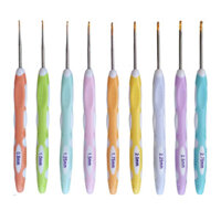 9 Chiếc 0.8-2.75 Mm Áo Len Kim Đan Dụng Cụ TPR Hai Màu Silicone Nhựa Tay Cầm Nhôm Móc Đan Dụng Cụ Áo Len Kim