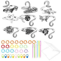 9 Chiếc Móc Di Động Căng Thẳng Nhẫn 30 Chiếc Stitch Markers 6 Chiếc Kim May Nhựa Mắt Lớn Có Hộp Bảo Quản, Vòng Móc Mở Có Thể Điều Chỉnh Cho Ngón Tay Kim Loại Mèo Hoa Bướm Y