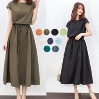 9 màu Lotte 2020 mùa hè mẫu mới dây rút có thể thắt eo rộng rãi váy cotton lanh size lớn cung cấp xưởng