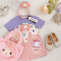 90-140CM Mùa Hè Phong Cách Mới Tươi Mát Áo Phông Váy Búp Bê My Melody 3D Màu Sắc Chấm Bi Cho Bé Gái
