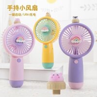 [90% Đánh giá Tích cực] Quạt cầm tay mini hoạt hình màu hồng nữ tính, quà tặng cho trẻ em mẫu giáo, quạt nhỏ DIY cầu vồng