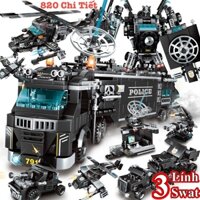900 Mảnh - 35 Tạo Hình - Bộ Đồ Chơi Lắp Ghép Xe Oto Swat Cảnh Sát, Xe Chỉ Huy, Lắp Ráp Robot, Trực Thăng