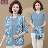 91% Tỷ Lệ Khen ngợi Mẹ Mùa Thu Phù Hợp Với Thời Trang Top Quần Áo Nữ Trung Niên Bộ Đồ Hai Mảnh 2023 Người Cao Tuổi Trung Niên Dệt Kim Áo Khoác Sản Phẩm Mới 2.17